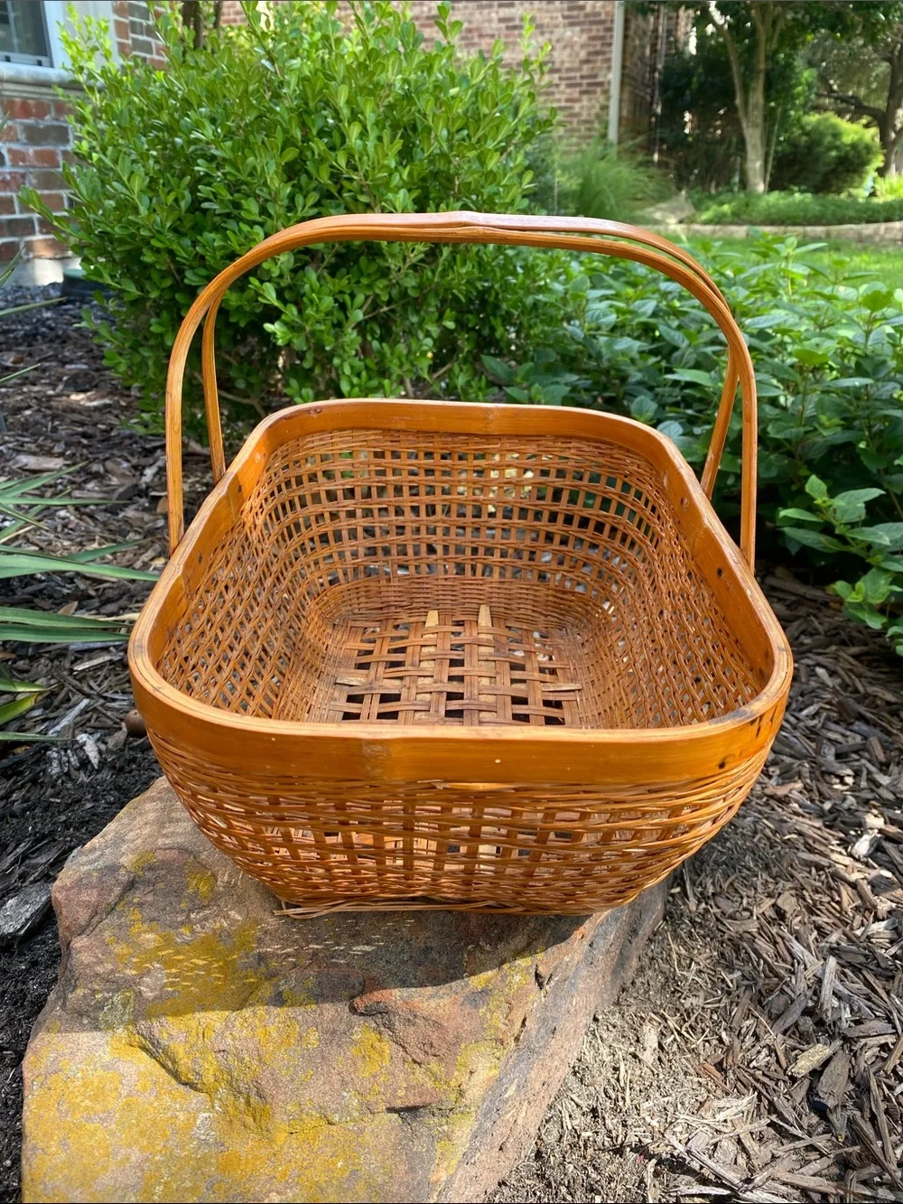 Vintage Handwoven Natural Brown Wicker Basket with Handles